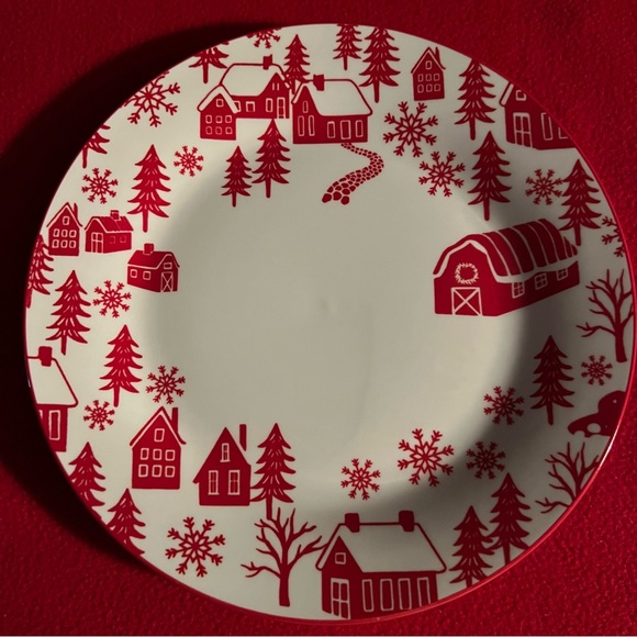 COPY - Set of 2 Dinner Plates 9.5” Red and White Winter Village - Picture 3 of 9